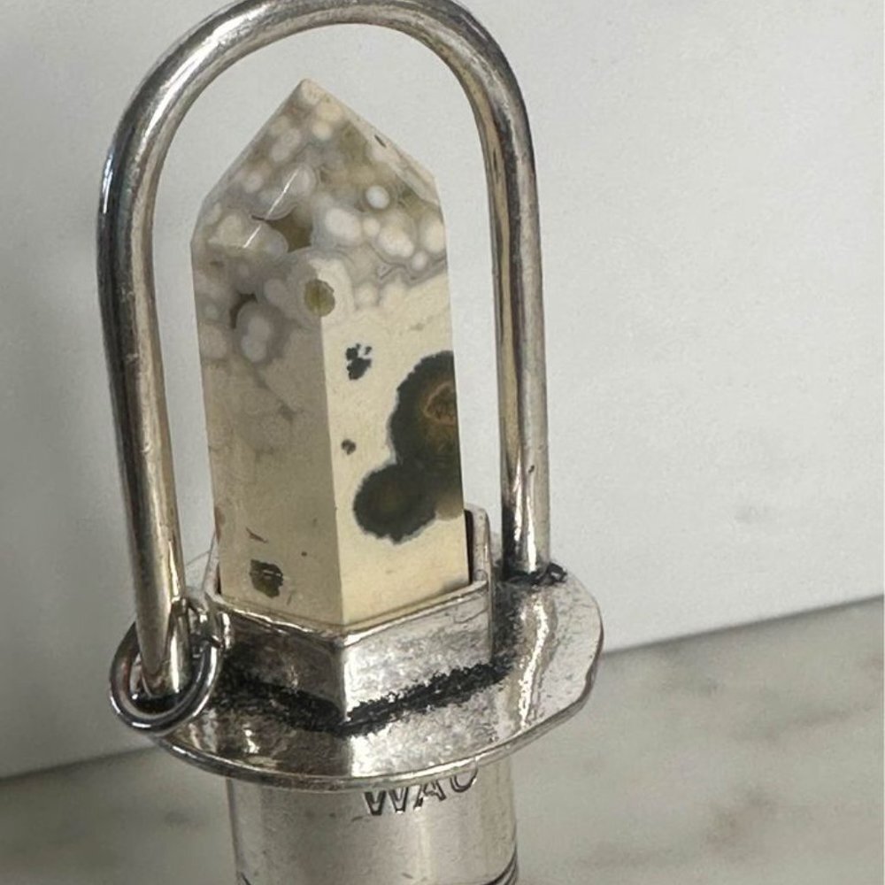 Essential Oil Rollerball Necklace - Ocean Jasper Stone - Refillable Oil Roller